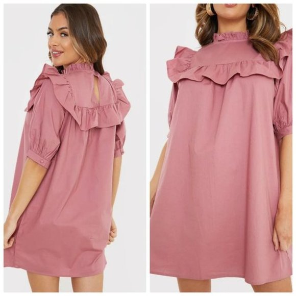Influence Dresses & Skirts - Cottagecore Mini Dress with Frill Detail in Pink